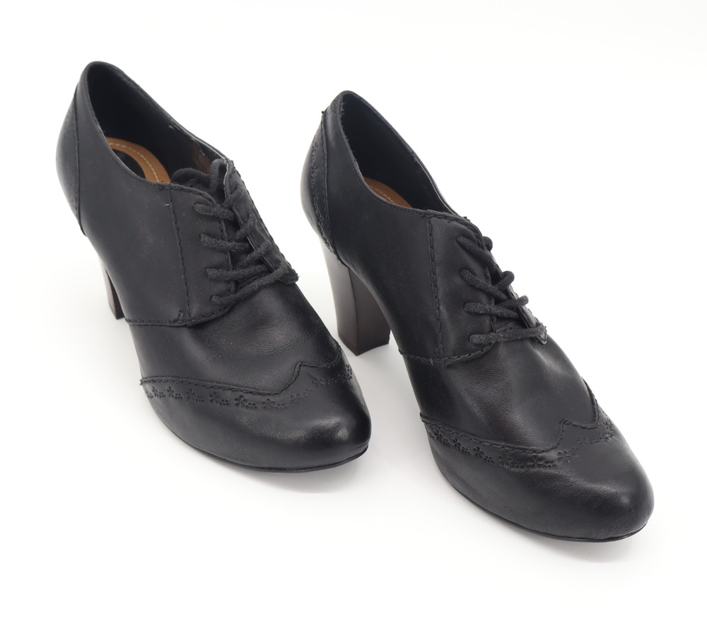 Fossil Tamiko Sz 10 Black Wingtip Oxford Lace Up Academia Witchy Heels